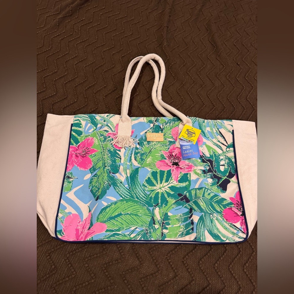 NEW NWT Banana Boat Large Insulated Tropical Beach Tote Bag Tropical Print